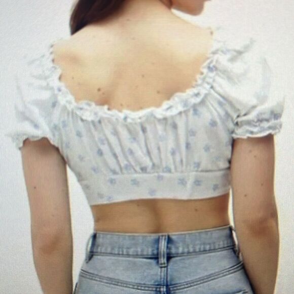 New! LA Hearts Linen Blend Floral Corset Top White & Blue Ruffles Size M - Picture 3 of 10